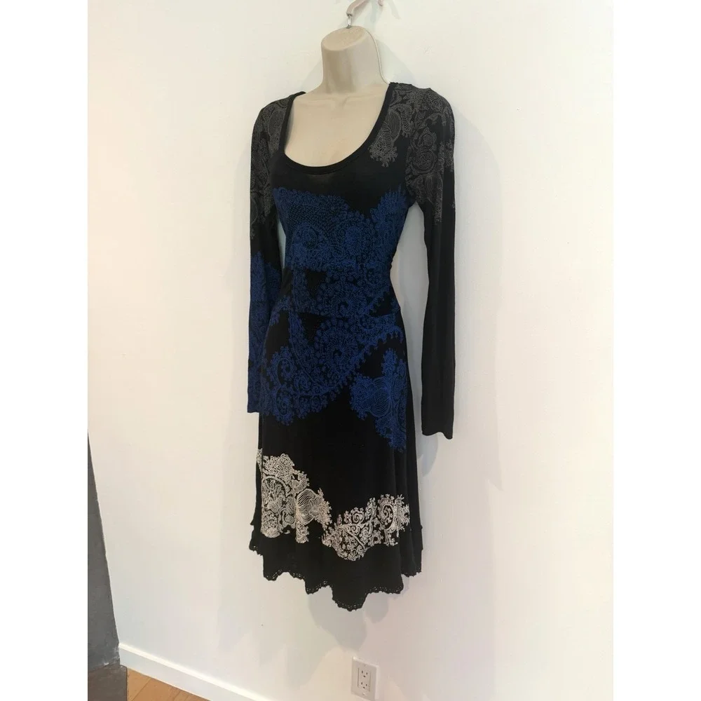 Desigual Y2K Dress Black Paisley Sz M Embroidered Long Sleeve Whimsigoth Euro - Picture 3 of 9